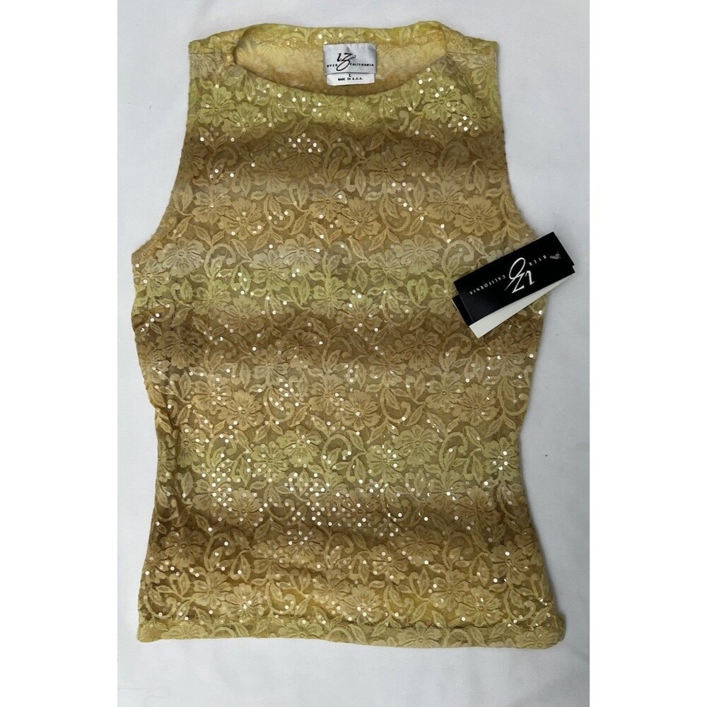 VTG Y2K IZ Byer Sequin Lace  Print Mesh Fairy Boho Top layered Flower M